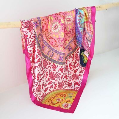 Sciarpa bandana in raso rosa barocco