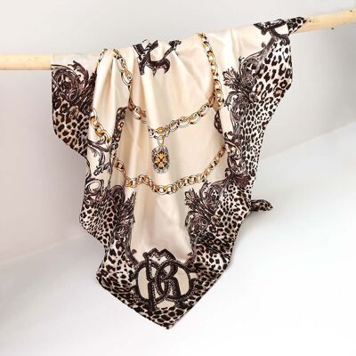 Foulard bandana satiné chaîne leo crème