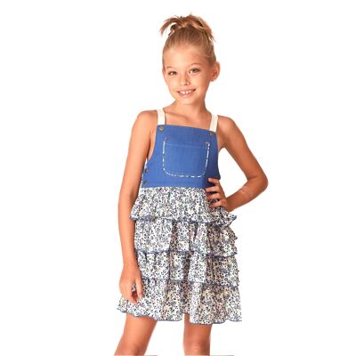 Girls' dungaree dress | navy blue Liberty ruffles | GIGI