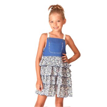 Robe salopette fille | volants liberty bleu marine | GIGI 4