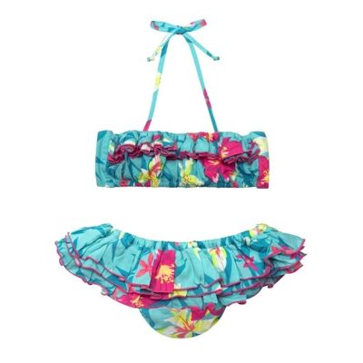 Costume da bagno bambina | blu verde turchese fiori Hawaii | CIGNO