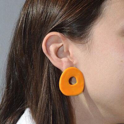 April orange light ceramic earrings