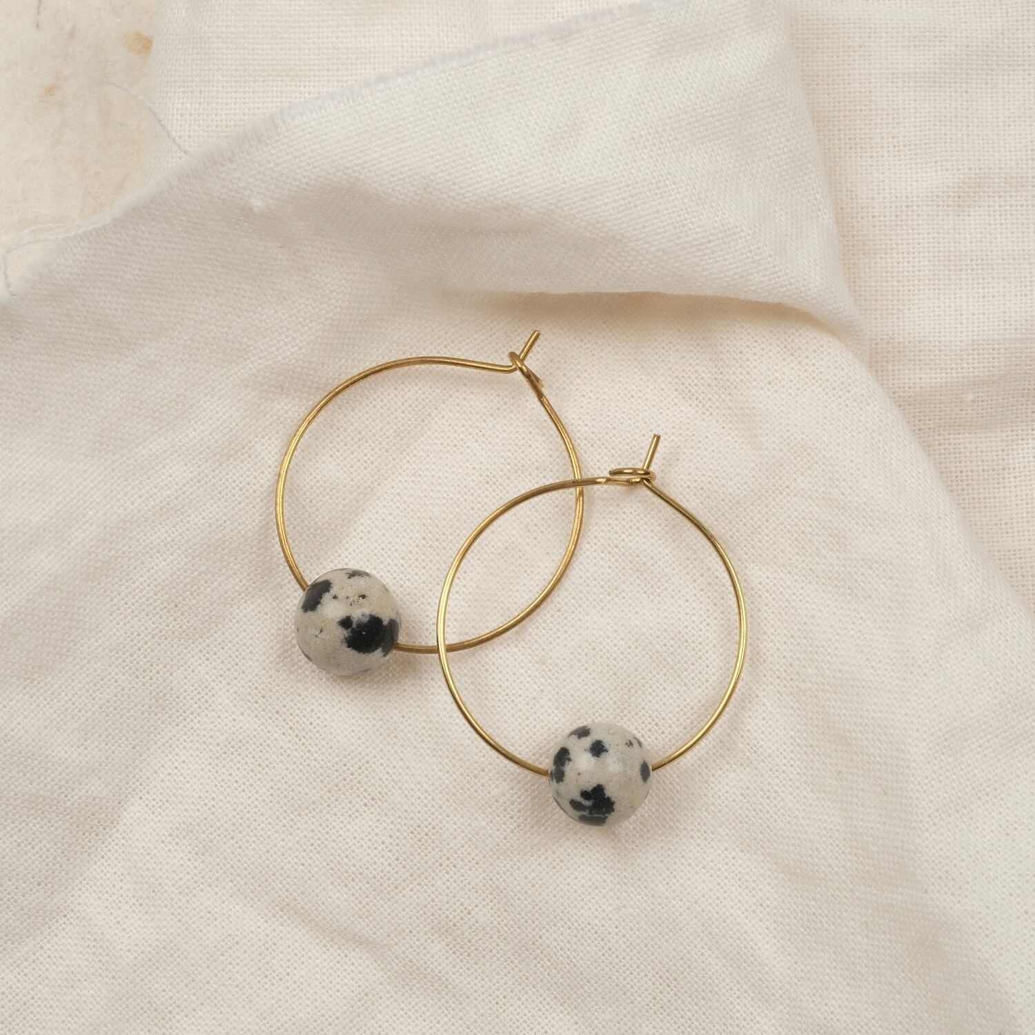 Creoli in ottone dorato con pietre preziose - Creoli in diaspro dalmata