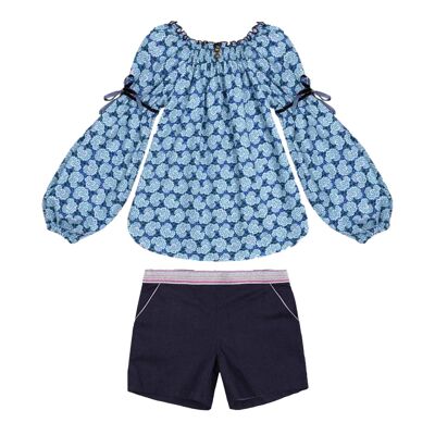 Set cadeau fille | Blouse liberty bleu & short en jean