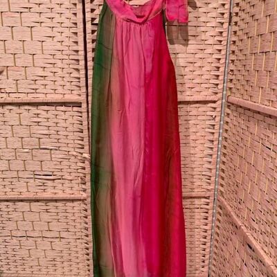 Ärmelloses langes Kleid aus mehrfarbiger italienischer Seide für Damen