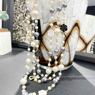 Long necklace - Imitation cultured pearls - Brass