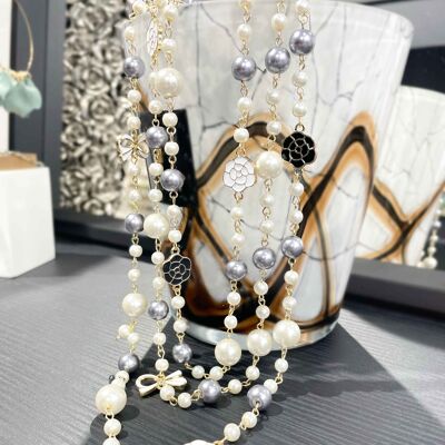 Long necklace - Imitation cultured pearls - Brass