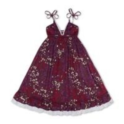 Girl's long summer dress | burgundy floral cotton | EUGENIE