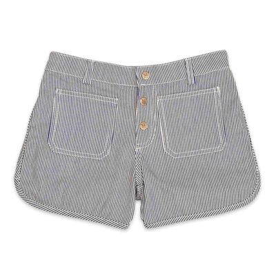 Girls' denim shorts | navy blue and beige striped cotton denim | ZOE