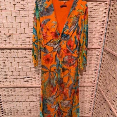 Women's Multicolor Silk Long Dress with Front Knot. B2B