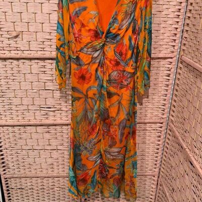 Women's Multicolor Silk Long Dress with Front Knot. B2B