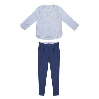 Set cadeau cérémonie garçon | Chemise à rayures & pantalon de costume bleu