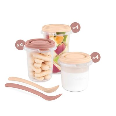 Miniland Set 12 Hermisized Valencia.  Pack of 12 airtight graduated (200, 250 and 330ml) and two spoons, safe, resistant and suitable for dishwasher, microwave and freezer.  Valencia Collection.