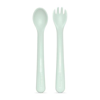 Miniland Dolce Mint Set of spoon and fork with long handle. Made in Spain with high quality materials and designed for all children.