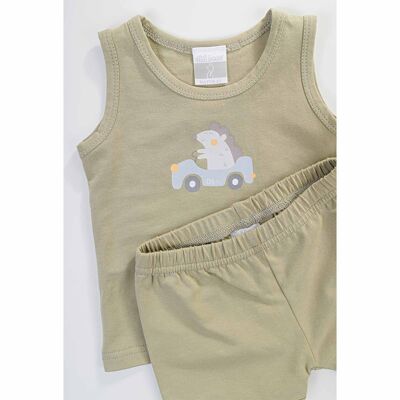 Auto print tank top set with short organic cotton trousers