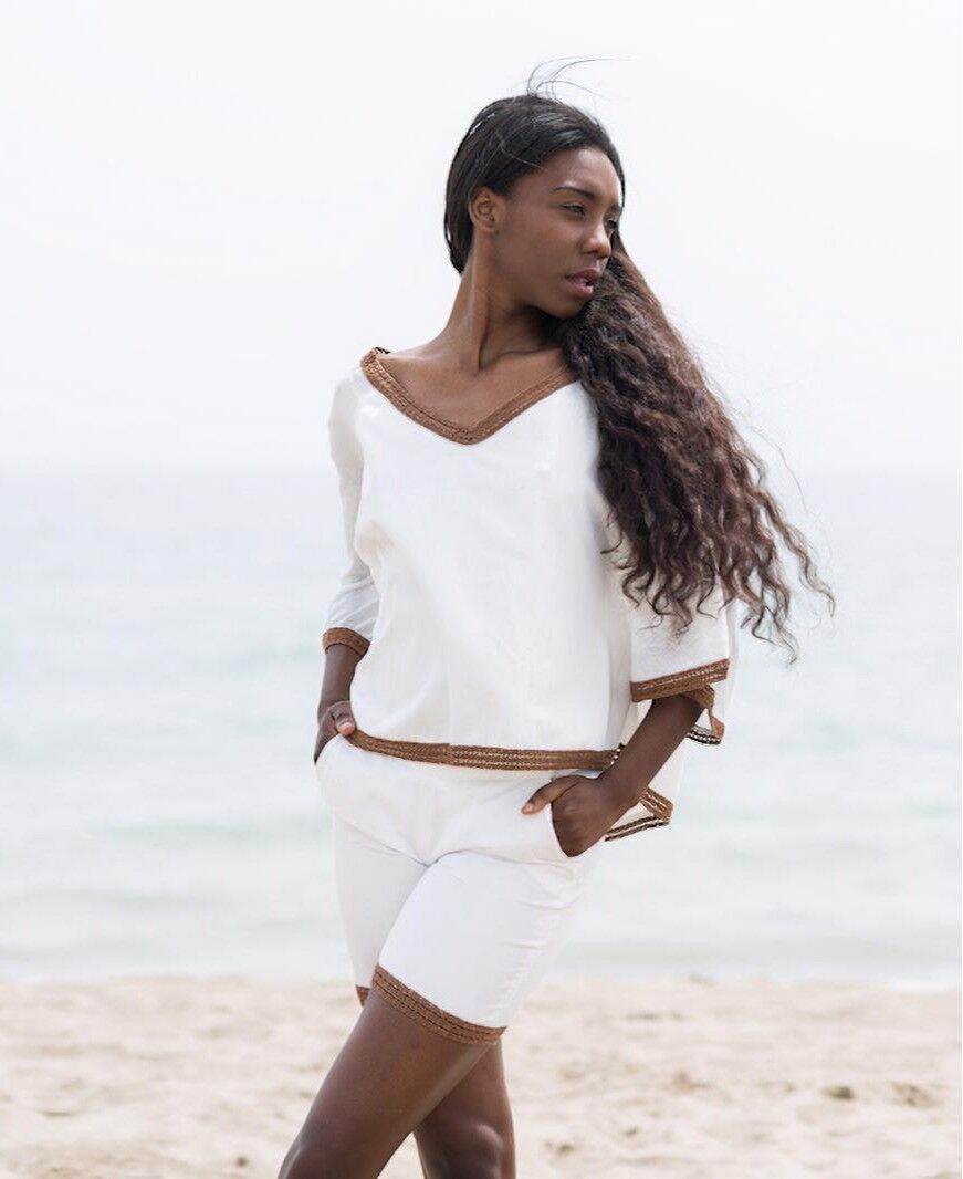 Short Cala d'Hort avec bretelles en crochet marron