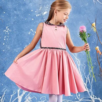 Vestito da filatura ragazza | velluto rosa | Peter Pan collare libertà | HEPBURN