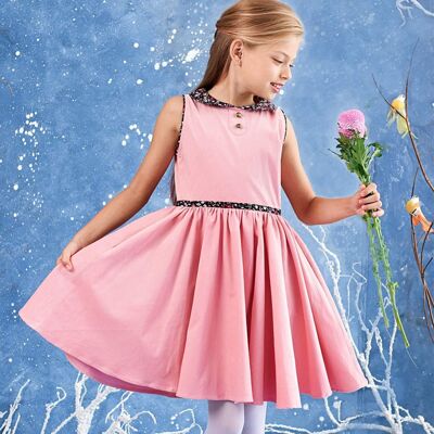 Girl spinning dress | pink velvet | Peter Pan collar liberty | HEPBURN