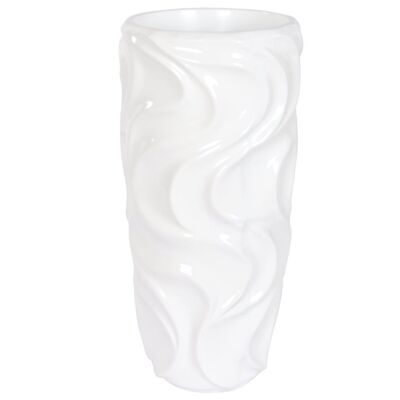 FIBERGLASS FLOWER POT 35X35X71 WAVES WHITE LACQUER MC209819