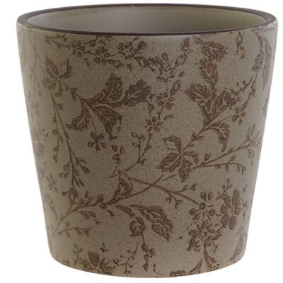 STONEWARE POT 14X14X14 MATT BROWN LEAVES LD209136