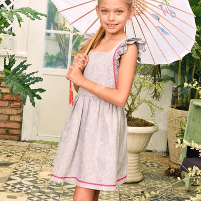 Sommerkleid mit Schürze für Mädchen | graue Baumwolle | LILI