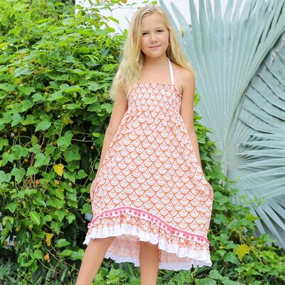 2-in-1-Strandkleid / -rock für Mädchen | orange, weißer Jersey | IBIZA