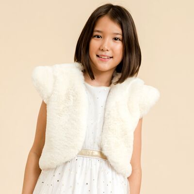 Veste boléro cérémonie fille | fausse fourrure beige | PELUCHE