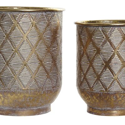 PLANTER SET 2 METAL 27X27X31 AGED GOLDEN MC180618