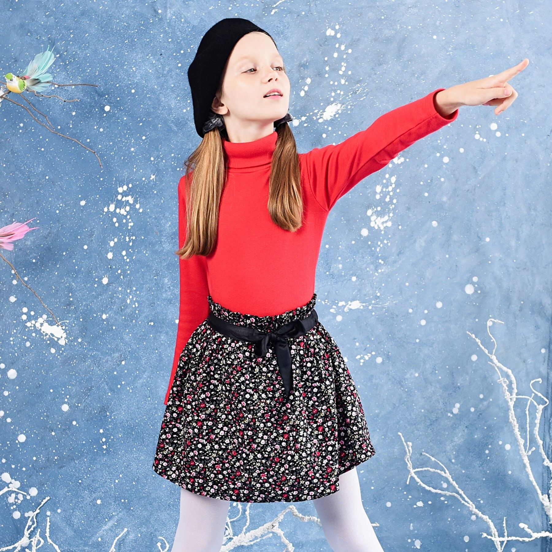 Gonna fuori stagione | fiori liberty neri, rosa e fucsia | LILOU