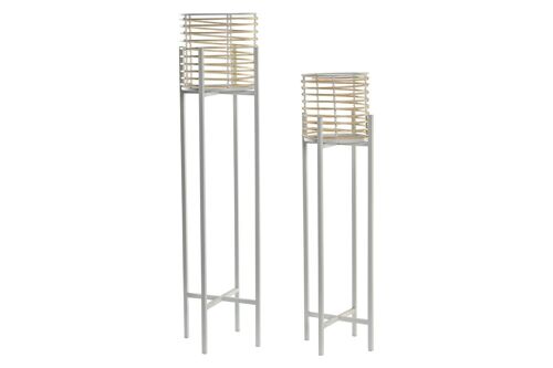 MACETERO SET 2 METAL RATAN 21X21X77 NATURAL BLANCO MC196460