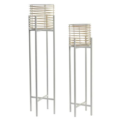 JARDINIÈRE SET 2 MÉTAL ROTIN 21X21X77 BLANC NATUREL MC196460