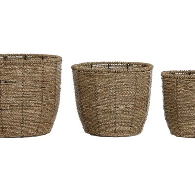 FLOWER POT SET 3 FIBER 31X31X24 NATURAL BROWN MC209455