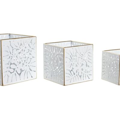 JARDINIÈRE SET 3 METAL 15X15X15 FEUILLES BLANC MB206538