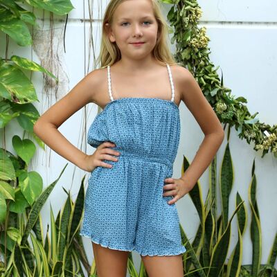 Girls' summer playsuit outfit | blue green flowered | ATHENA
