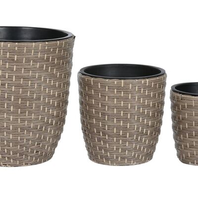 FLOWER POT SET 3 SYNTHETIC RATTAN PP 40X40X45 NATURAL MC211108