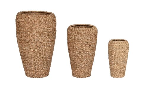 MACETERO SET 3 SEAGRASS METAL 43X43X70 NATURAL MC210273