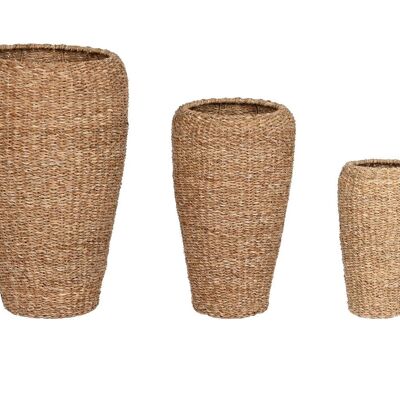 VASO DA FIORE SET 3 SEAGRASS METALLO 43X43X70 NATURALE MC210273