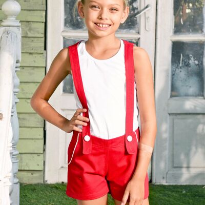 Girls' summer dungarees shorts | red cotton | CHARLOTTE