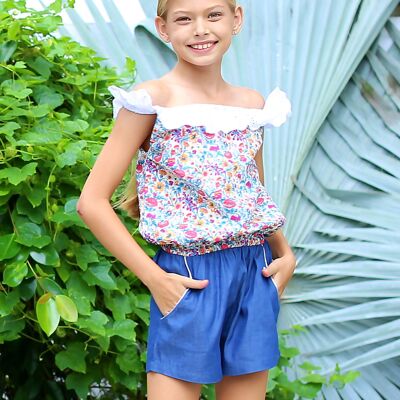 Sommer-Playsuit-Outfit für Mädchen | blaue Blumenfreiheit | LOLITA