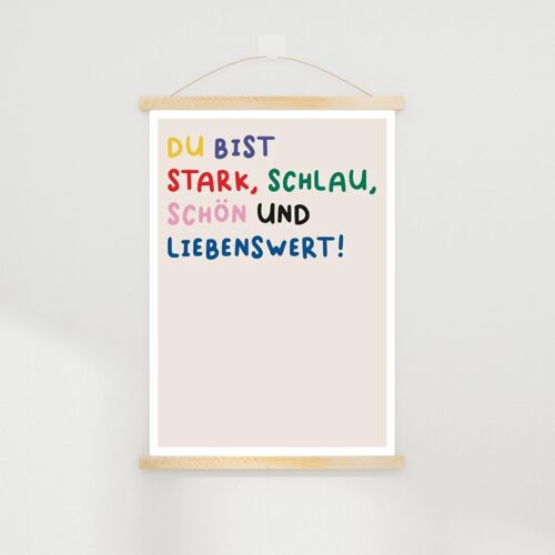 Poster Bunt "stark, schlau, schön" 30x40