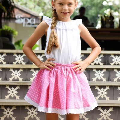 Falda de verano para niña | rosa con puntos blancos | CANCÁN