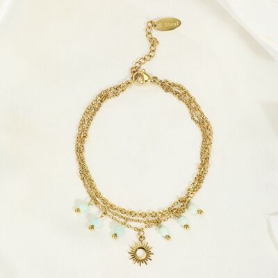 Three row amazonite and sun bracelet in gold steel - BR110255OR-BL