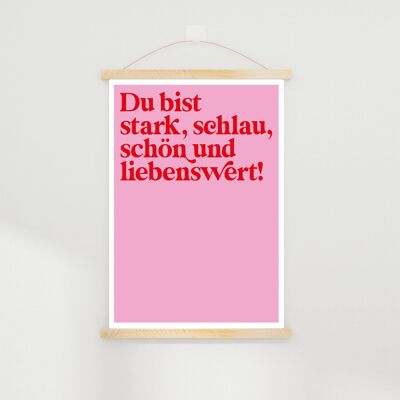 Poster Pink "strong, smart, beautiful" 30x40