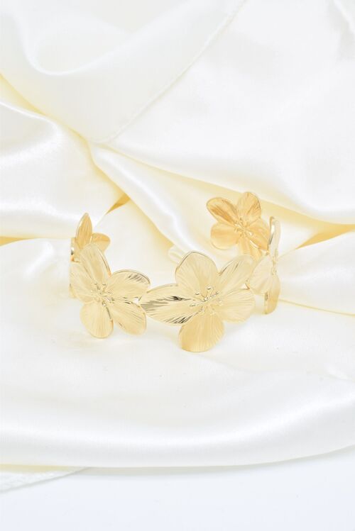 Bracelet jonc fleur en acier inoxydable doré - BR110257OR