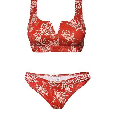Red preformed bikini sets with print for women