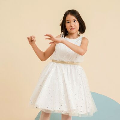 Girls' party and evening dress | white tulle with golden stars | HEPBURN