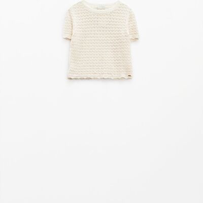 suéter blanco de punto de crochet de manga corta