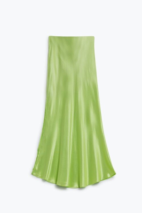 Lime Maxi Silk Skirt With Side Slit