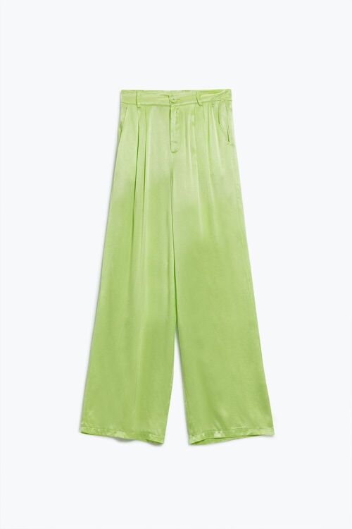 Lime Flared satin Pants With Pockets
