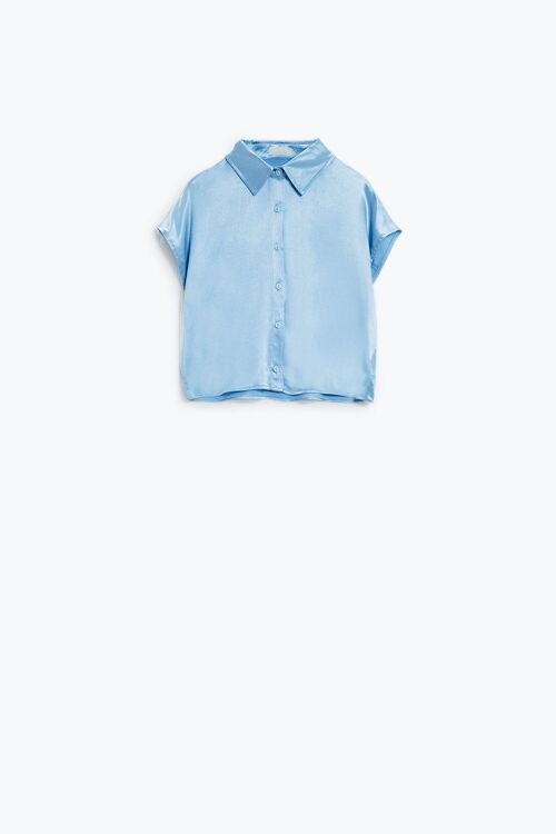 Button Up Shirt In Blue satin Design